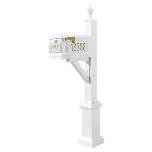 Qualarc Mailbox, (3 Cast Plates) Square Base & Urn Finial, (White) WPD-SB1-S5-LM-3P-WHT